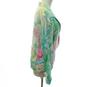 LEONARD ヴィンテージ リネン ジャケット ブレザー 1B 花柄 白 緑 青 ピンク マルチカラー 155?p 9AB2 約M 0612