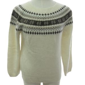近年モデル  ニット セーター カシミヤ混 ノルディック柄 フェアアイル柄 長袖 白系 ホワイト アイボリー 2 約S?M