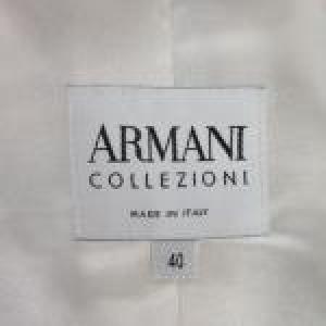 ARMANI COLLEZIONI リボン シルク混 テーラード ジャケット ブレザー 総柄 白系 ホワイト 黒 ブラック 40 約L 0710