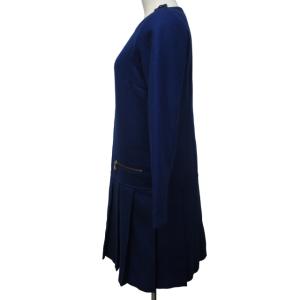 BLUE LABEL CRESTBRIDGE 美品 ウール ワンピース プリーツスカート 長袖 青系 ブルー系 38 Mサイズ 0708