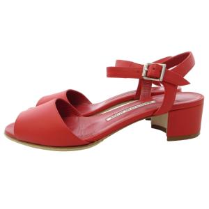 MANOLO BLAHNIK パンプス サンダル ヒールシューズ アンクルストラップ レザー 赤 レッド 36 約22.5?p 0710