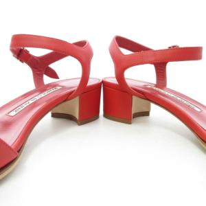 MANOLO BLAHNIK パンプス サンダル ヒールシューズ アンクルストラップ レザー 赤 レッド 36 約22.5?p 0710
