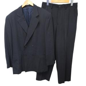 ダブルスーツ セットアップ 上下 ビジネス フォーマル シルク混 ネイビー 紺  M 0717