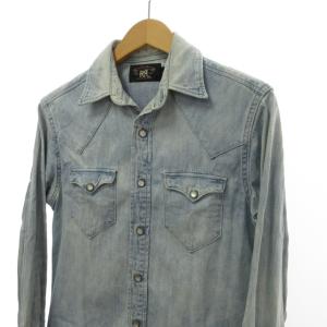 RRL デニムウエスタンシャツ カジュアル ワンポイント刺繍 スナップボタン 長袖 青系 インディゴブルー XS 0722 STK