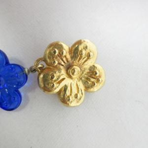 KENZO ヴィンテージ フラワーモチーフ イヤリング 花モチーフ 3連 アクセサリー ゴールド色 ブルー