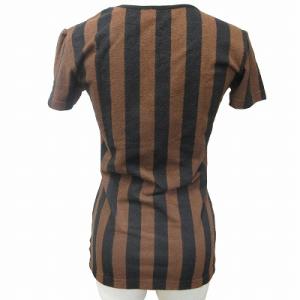 FENDI ヴィンテージ ストライプ パイルTシャツ カットソー ストレッチ タオル地 半袖 茶系 ブラウン 黒 ブラック 44 約L相当