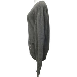 LANVIN Vネック ニット セーター ワンポイント刺? 長袖 グレー 約M 0729