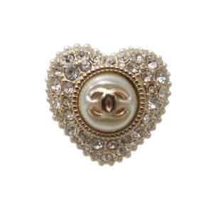 CHANEL 美品 B23C パール ハート ピアス ココマーク ラインストーン ビジュー シルバー ゴールド