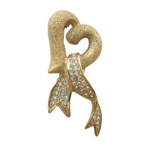 ブローチ ビジュー ハート リボン ゴールドカラー