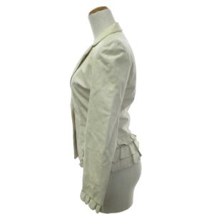 VALENTINO フリル付 テーラードジャケット レザー イタリア製 白 ホワイト 約M相当 0809 GY12