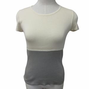 01S ヴィンテージ ニットカットソー セーター バックロゴ ココマーク デカココ バイカラー 半袖 ベージュ グレー 38