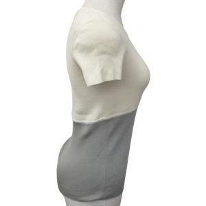 CHANEL 01S ヴィンテージ ニットカットソー セーター バックロゴ ココマーク デカココ バイカラー 半袖 ベージュ グレー 38