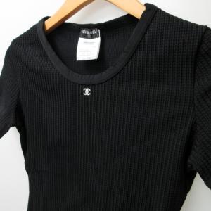 CHANEL 98C 90s ヴィンテージ チビTシャツ マイヨ素材 ココマーク 94305 ストレッチ ブラック