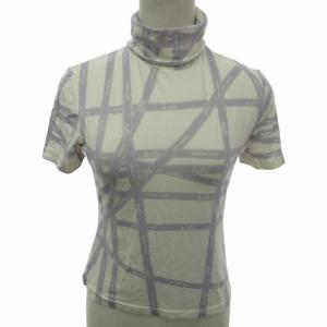 マルジェラ期 ボルデュック柄 カットソー Tシャツ タートルネック リボン柄 イタリア製 ストレッチ有 半袖 白 紫 ホワイト