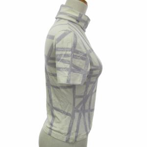 HERMES マルジェラ期 ボルデュック柄 カットソー Tシャツ タートルネック リボン柄 イタリア製 ストレッチ有 半袖 白 紫 ホワイト