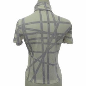 HERMES マルジェラ期 ボルデュック柄 カットソー Tシャツ タートルネック リボン柄 イタリア製 ストレッチ有 半袖 白 紫 ホワイト
