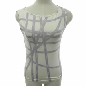 マルジェラ期 ボルデュック柄 ノースリーブ カットソー Tシャツ リボン柄 イタリア製 白 紫 ホワイト パープル S 0812