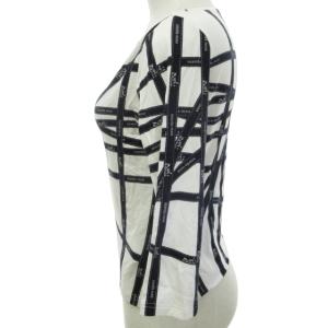 HERMES 美品 ヴィンテージ マルジェラ期 ボルデュック カットソー Tシャツ ロンT リボン柄 ストレッチ 総柄 7分袖 白系 ホワイト