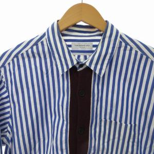 TOMORROWLAND 近年 ストライプシャツ ウール 切替 長袖 青 ブルー 白 ホワイト M 0904 ECM