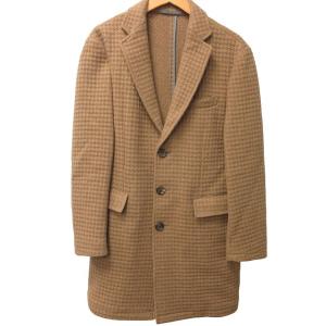 美品 ワッフル地 ウール チェスターコート ジャケット ベージュ系 XL 0918 STK