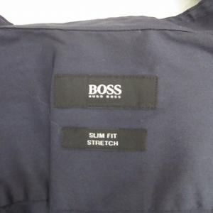 HUGO BOSS 美品 ドレスシャツ カットソー ストレッチ有 長袖 紺 ネイビー 40A 約XS?S 1002 IBO44