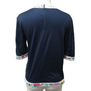 LEONARD フラワー柄 Tシャツ カットソー 花柄 ビジュー装飾 半袖 ネイビー 紺 M 1001 WY