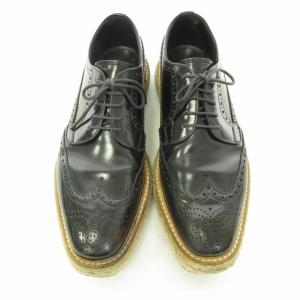 PRADA エスパドリーユ レザーシューズ ウイングチップ メダリオン ブラック 6 約25.5?p 1002