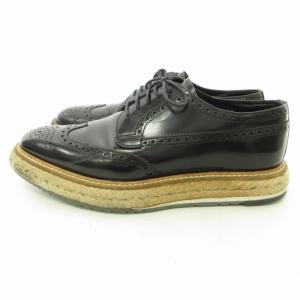 PRADA エスパドリーユ レザーシューズ ウイングチップ メダリオン ブラック 6 約25.5?p 1002