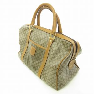 CELINE ヴィンテージ マカダム トリオンフ ボストンバッグ トラベルバッグ PVC レザー ベージュ 茶 ブラウン 1002