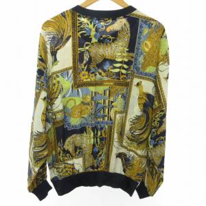 Salvatore Ferragamo シルク カットソー Tシャツ 長袖 総柄 アニマル柄 紺 ネイビー系 L 1003 IBO44