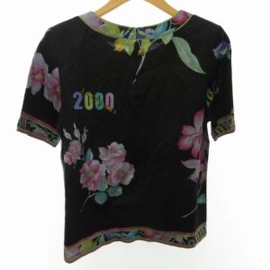LEONARD カットソー シャツ ブラウス 半袖 花柄 総柄 2000 黒 ブラック L 1003 IBO44