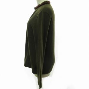 ETRO Milano カーディガン ニット セーター ビジュー装飾 カーキ 40 約M 1006 IBO44