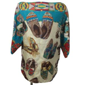 シルク ドルマンスリーブ カットソー 総柄 半袖 国内正規 ベージュ 系 マルチカラー S 1021