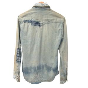BLUE BLUE JAPAN リメイク デニムウエスタンシャツ ジャケット ロゴワッペン ヴィンテージ加工 長袖 花柄 ライトインディゴブルー S 1021