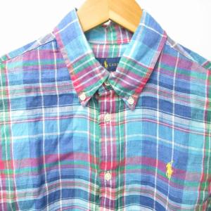 RALPH LAUREN リネン ボタンダウンシャツ BD カットソー 長袖 チェック柄 ポニーロゴ マルチカラー 175 M 1127 WY