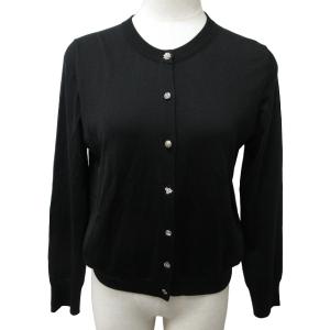 美品 シルクカーディガン ジャケット シルバー金具 ストレッチ有 ビジュー装飾 黒 ブラック 38 約M 1110 IBO44