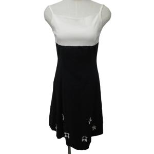 バイカラー ロングワンピース スカート ストレッチ有 ワッペン 白 黒 ホワイト ブラック 38 M 1201 IBO44