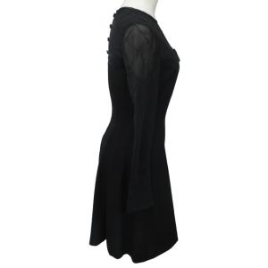 M'S GRACY ワンピース フレアスカート リボン 切替 ロング丈 長袖 黒 ブラック 9 M 1128  IBO44