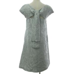 ADORE 近年モデル ワンピース ドレス シルク混 花柄ジャカード ロング丈 フレンチスリーブ 水色系 ライトブルー系 38 約S-M