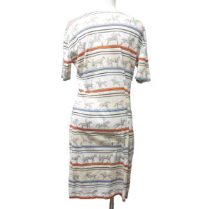 HERMES ワンピース ドレス ボーダー柄 ロデオ 騎手 総柄 半袖 マルチカラー M 1118