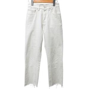 美品 近年モデル ヘムカットオフストレートデニム ジーンズ ダメージ加工 ボタンフライ ホワイト 白 00 XSサイズ MB184-3038