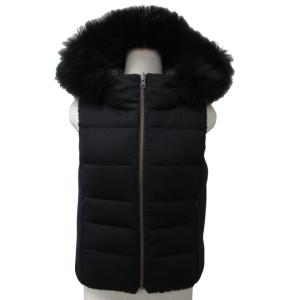 ANAYI 近年 リバーシブル フォックスファー 取外し可 ダウンベスト 千鳥格子 チェック グレー系 濃紺系 36 約S-M 1027