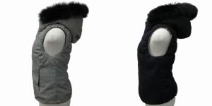 ANAYI 近年 リバーシブル フォックスファー 取外し可 ダウンベスト 千鳥格子 チェック グレー系 濃紺系 36 約S-M 1027