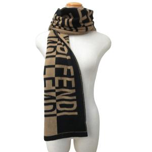 FENDI ロゴ マフラー ストール 茶 ブラウン 黒 ブラック 1031 WY