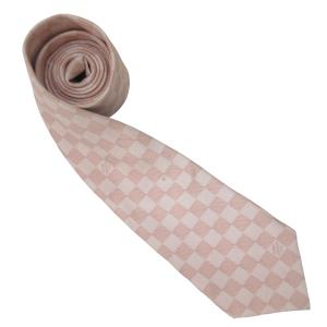 ダミエ ネクタイ フォーマル ビジネス 総柄 イタリア製 シルク100% ピンク 1103