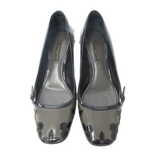 LOUIS VUITTON パンプス ヒール フラットシューズ モノグラム ワッペン エナメル グレー系 34 約21.5?p 1103