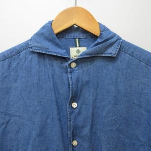 LUIGI BORRELLI 近年モデル コットンリネンシャツ デニム調 イタリア製 長袖 インディゴブルー 青系 L 1104