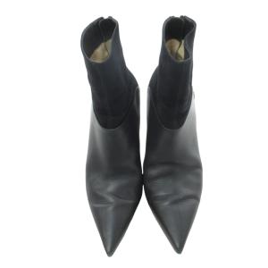 JIMMY CHOO ブーティ ヒールブーツ ショートブーツ パンプス レザー×スエード 黒 ブラック 39 約24.5?p 1127