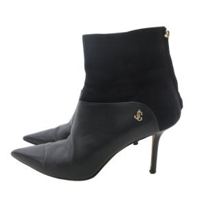 JIMMY CHOO ブーティ ヒールブーツ ショートブーツ パンプス レザー×スエード 黒 ブラック 39 約24.5?p 1127