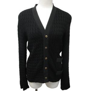 ウール ケーブルカーディガン ジャケット 金ボタン イタリア製 黒 ブラック M 1202